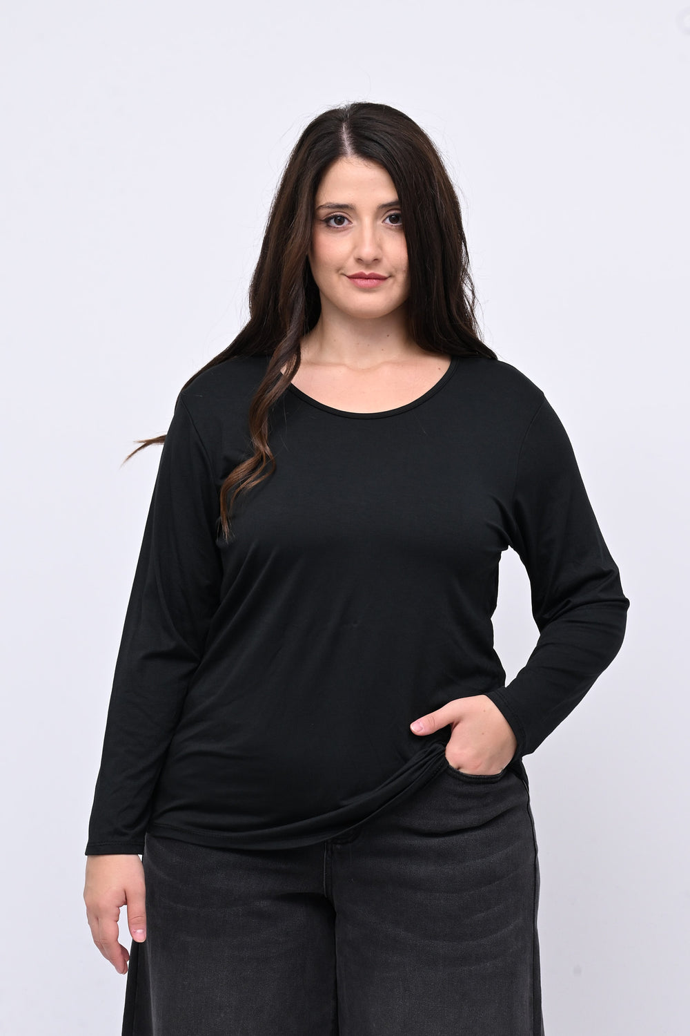 Maglia basica giro collo viscosa - Nero