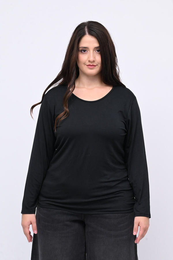 Maglia basica giro collo viscosa - Nero