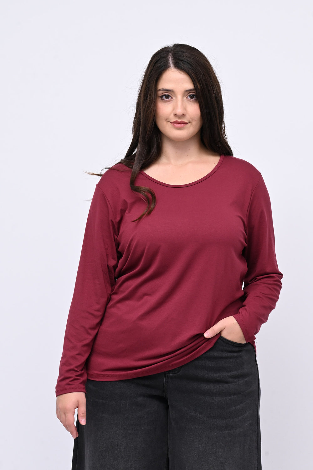 Maglia basica giro collo viscosa - Vino