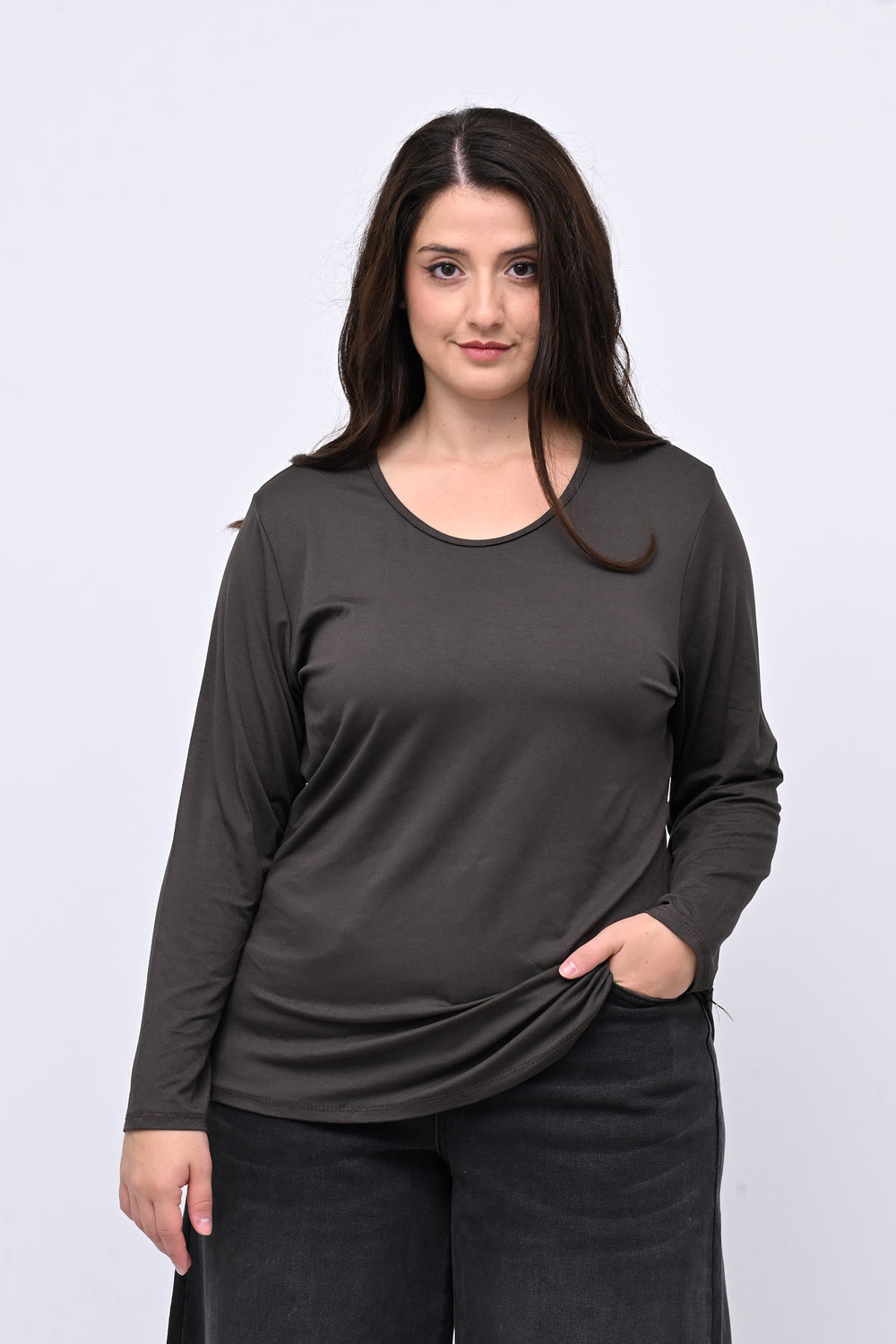 Maglia basica giro collo viscosa - Moro