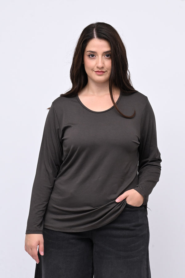 Maglia basica giro collo viscosa - Moro