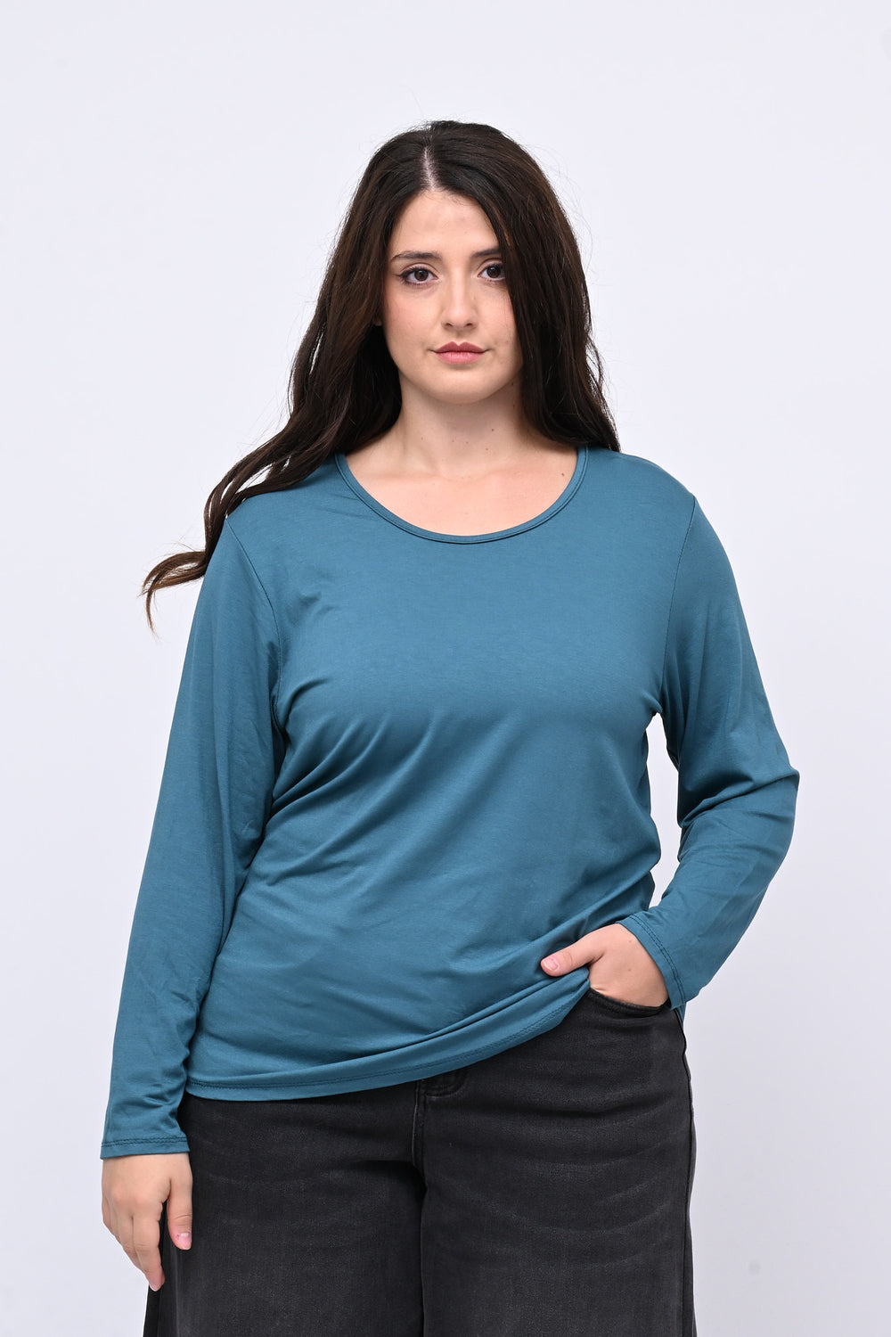 Maglia basica giro collo viscosa - Pavone