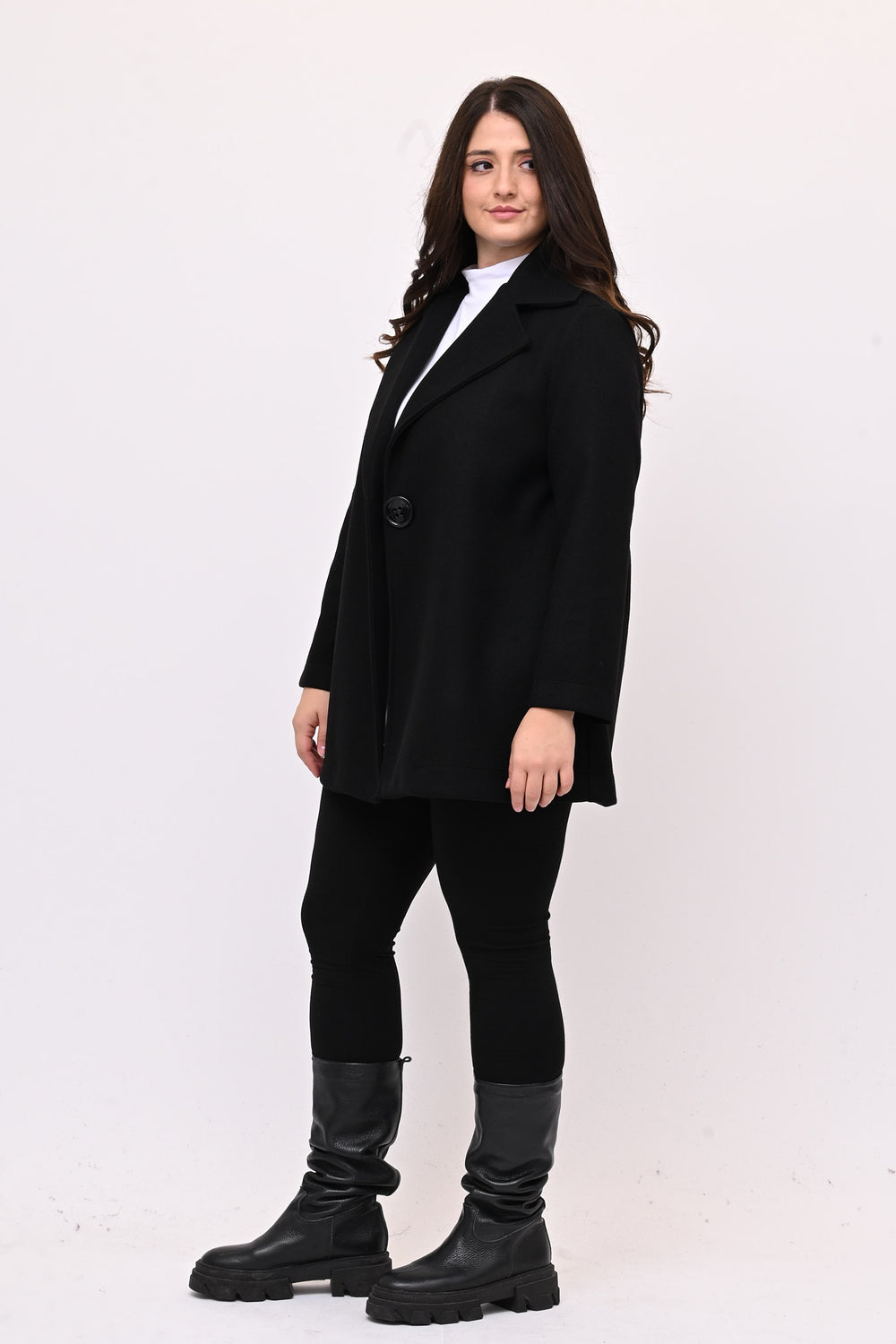 Cappotto panno maxi bottone - Nero
