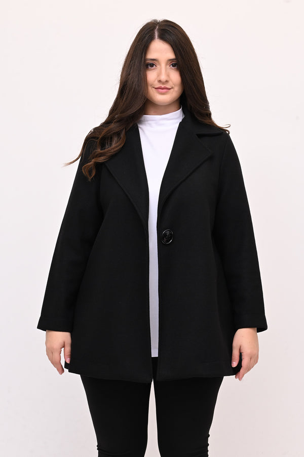 Cappotto panno maxi bottone - Nero