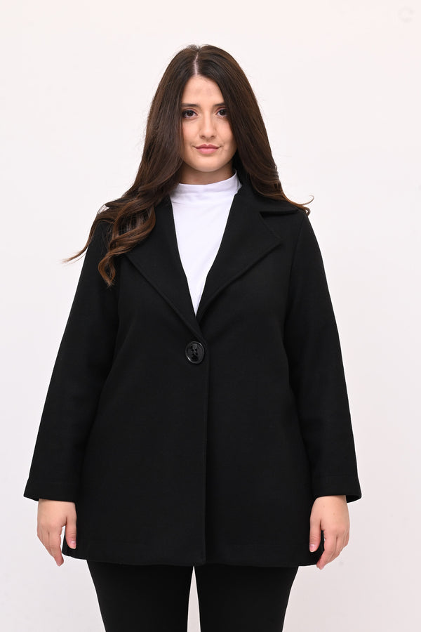 Cappotto panno maxi bottone - Nero