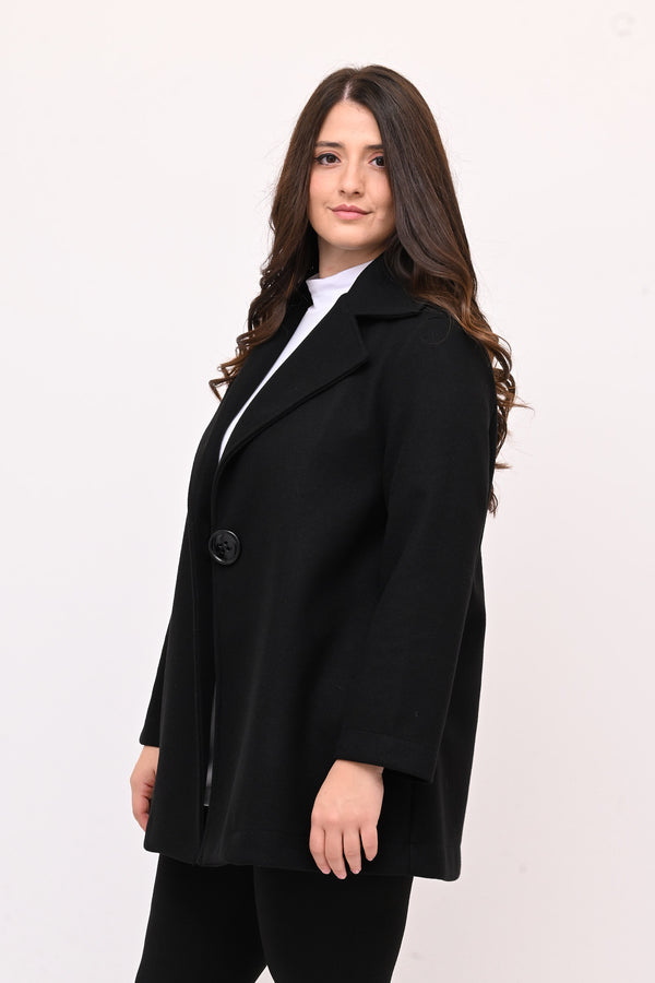 Cappotto panno maxi bottone - Nero