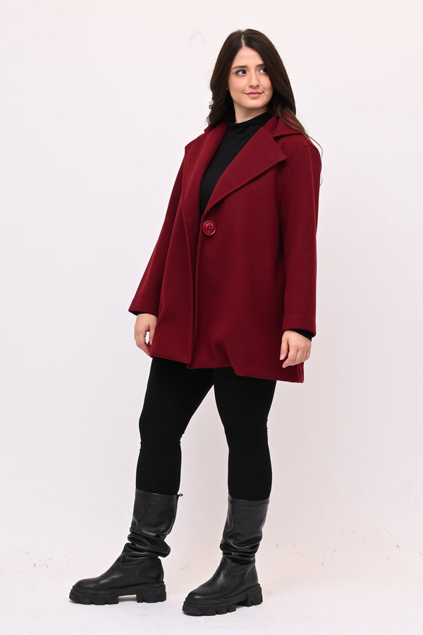 Cappotto panno maxi bottone - Bordò
