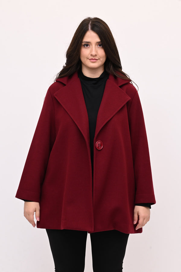 Cappotto panno maxi bottone - Bordò