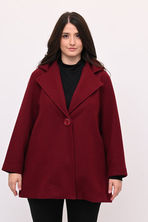 Cappotto panno maxi bottone - Bordò