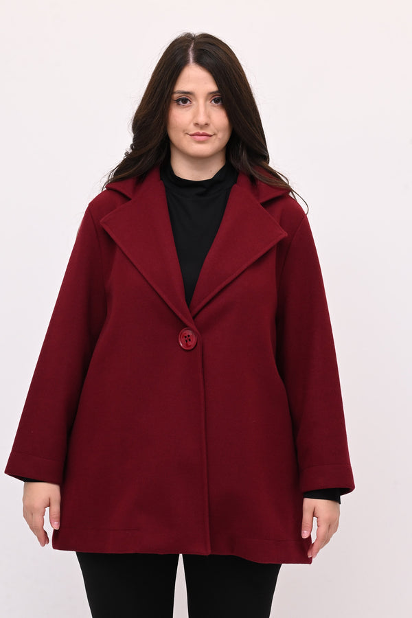 Cappotto panno maxi bottone - Bordò