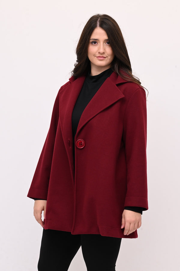 Cappotto panno maxi bottone - Bordò