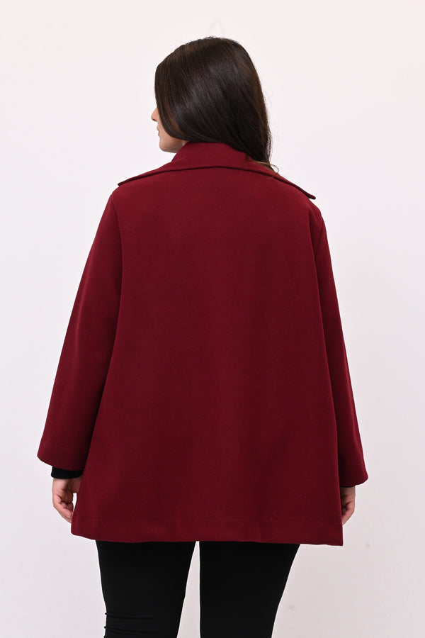 Cappotto panno maxi bottone - Bordò