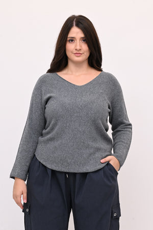 Pull basico V calda viscosa - Grigio
