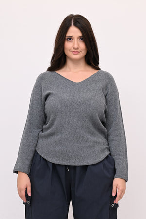 Pull basico V calda viscosa - Grigio