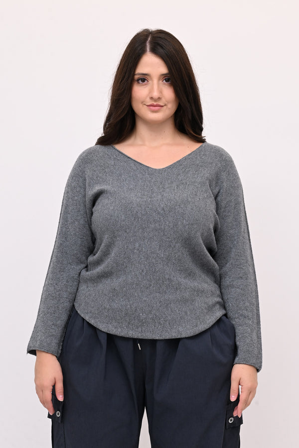 Pull basico V calda viscosa - Grigio
