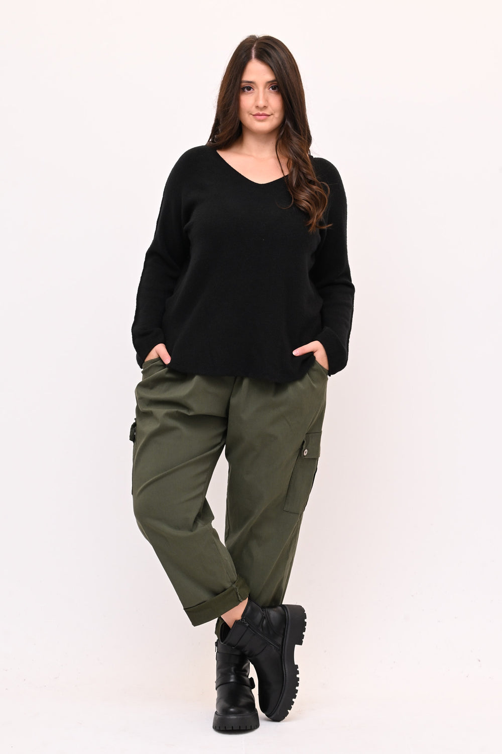 Pull basico V calda viscosa - Nero