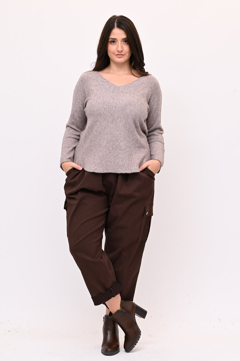 Pull basico V calda viscosa - Visone