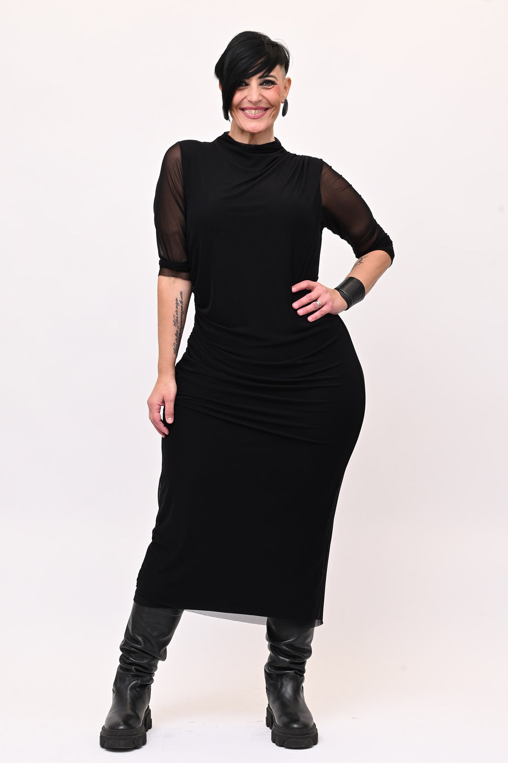 Abito tulle arricciato - Nero