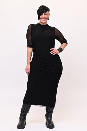 Abito tulle arricciato - Nero