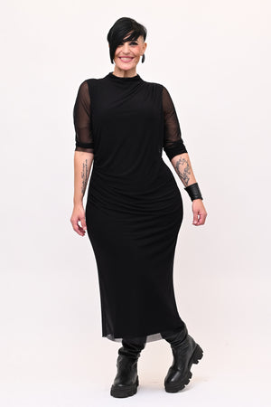 Abito tulle arricciato - Nero