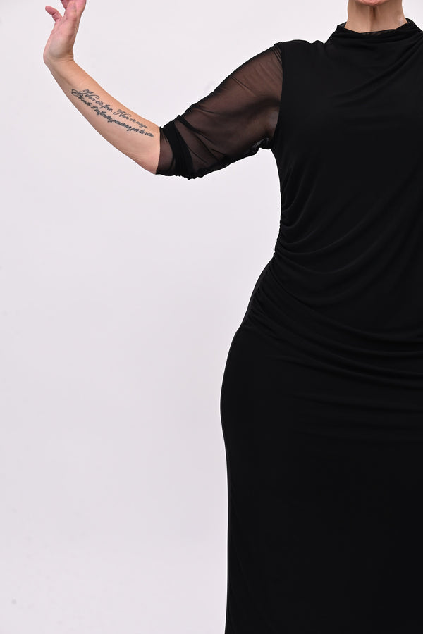 Abito tulle arricciato - Nero