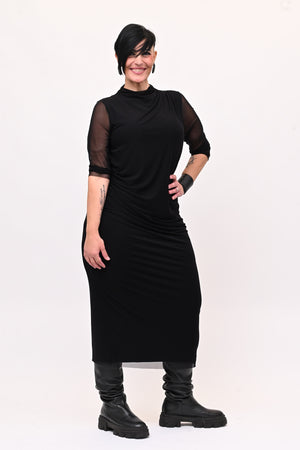 Abito tulle arricciato - Nero