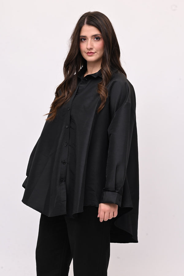 Camicia taffeta svasata - Nero