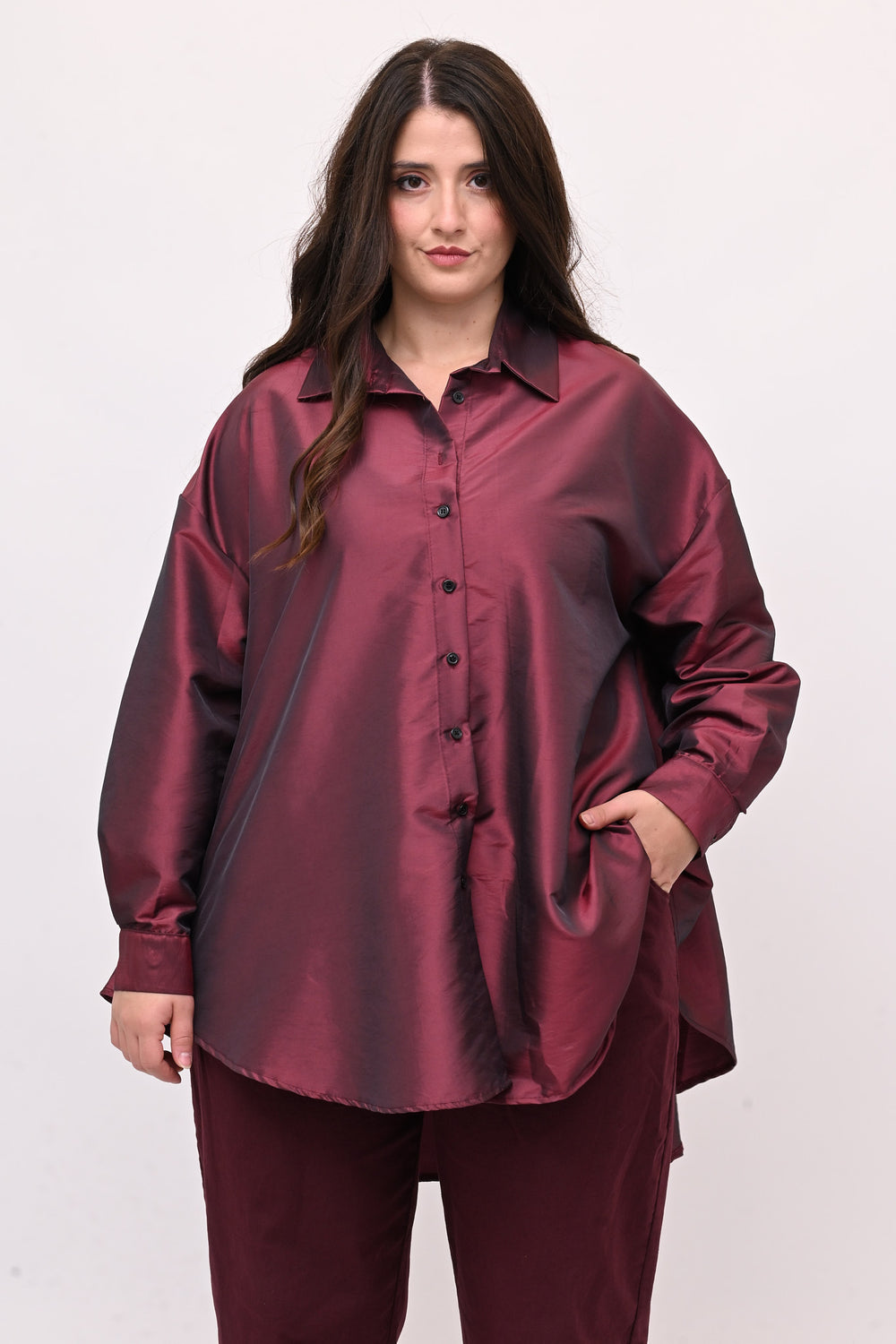 Camicia taffeta svasata - Cherry