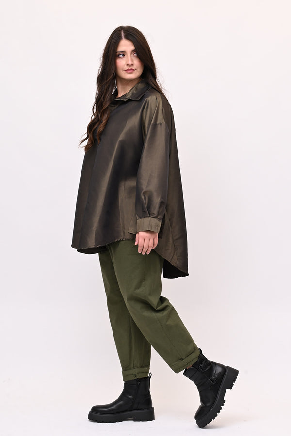 Camicia taffeta svasata - Verde militare