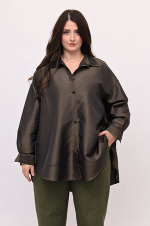 Camicia taffeta svasata - Verde militare