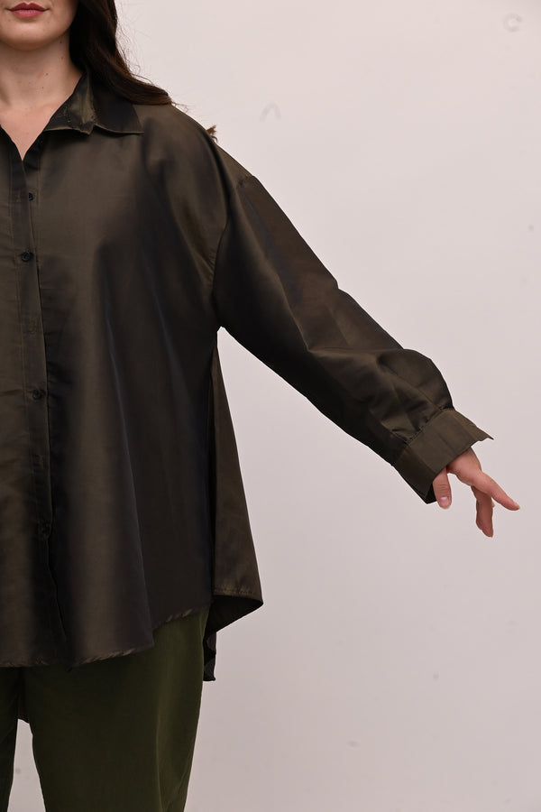 Camicia taffeta svasata - Verde militare