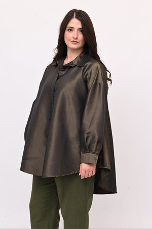 Camicia taffeta svasata - Verde militare