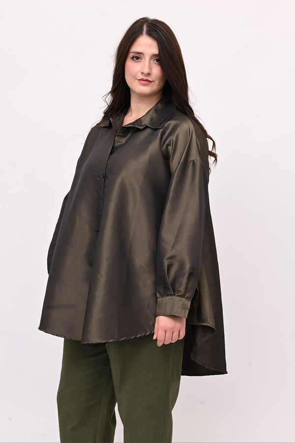 Camicia taffeta svasata - Verde militare