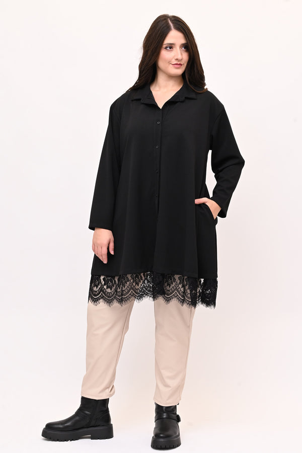 Camicia crèpes pizzo - Nero