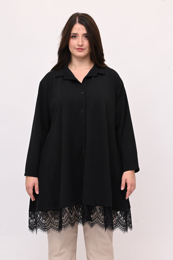 Camicia crèpes pizzo - Nero