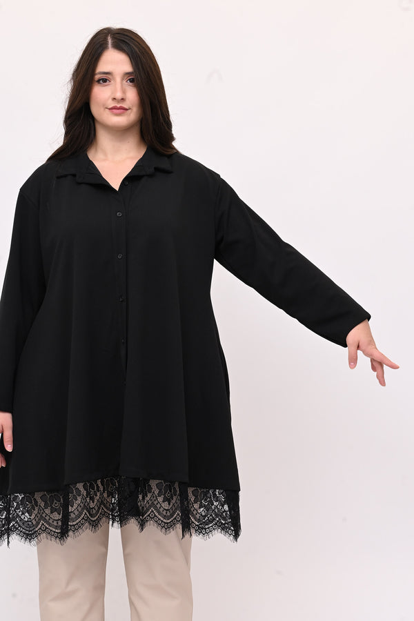 Camicia crèpes pizzo - Nero