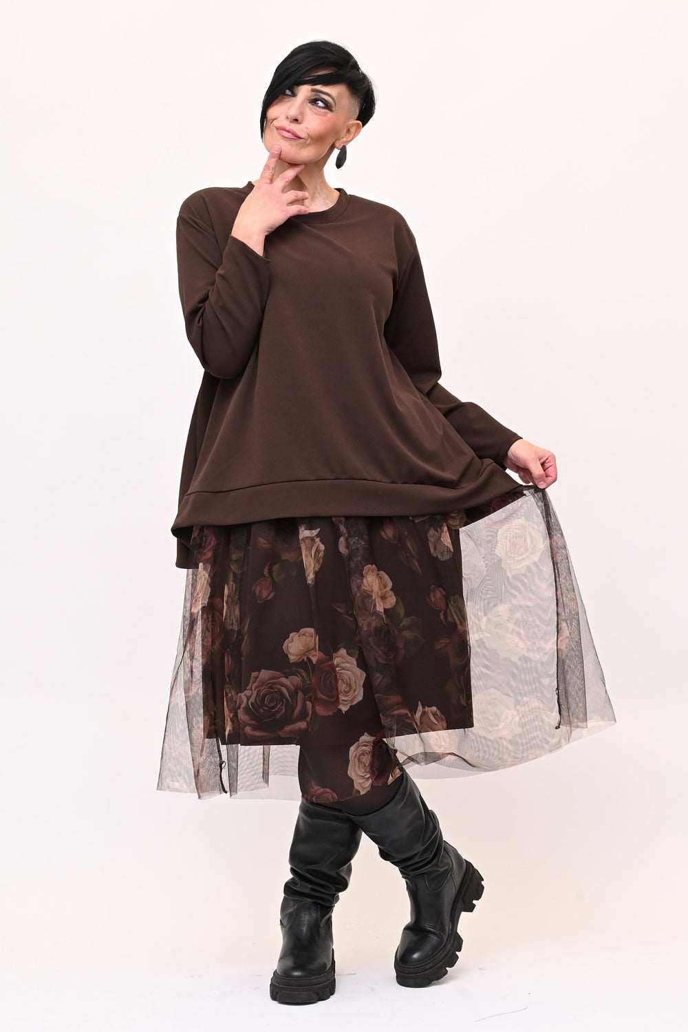 Abito tulle fiori - Moro