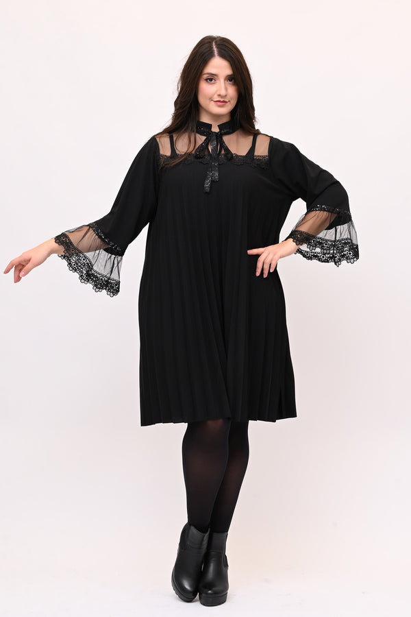 Abito plisse tulle - Nero