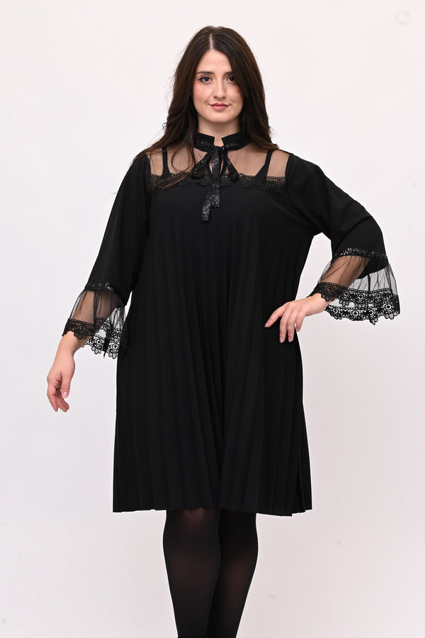 Abito plisse tulle - Nero