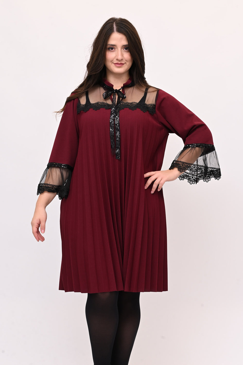 Abito plisse tulle - Vino