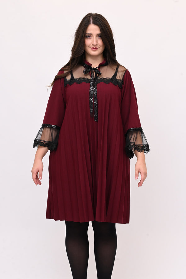 Abito plisse tulle - Vino