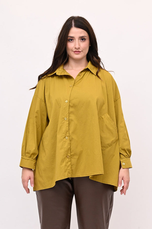 Camicia bottone asimmetrico - Senape