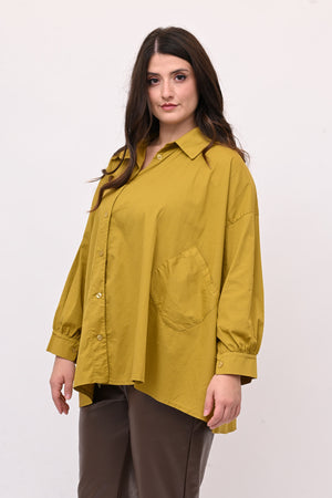Camicia bottone asimmetrico - Senape