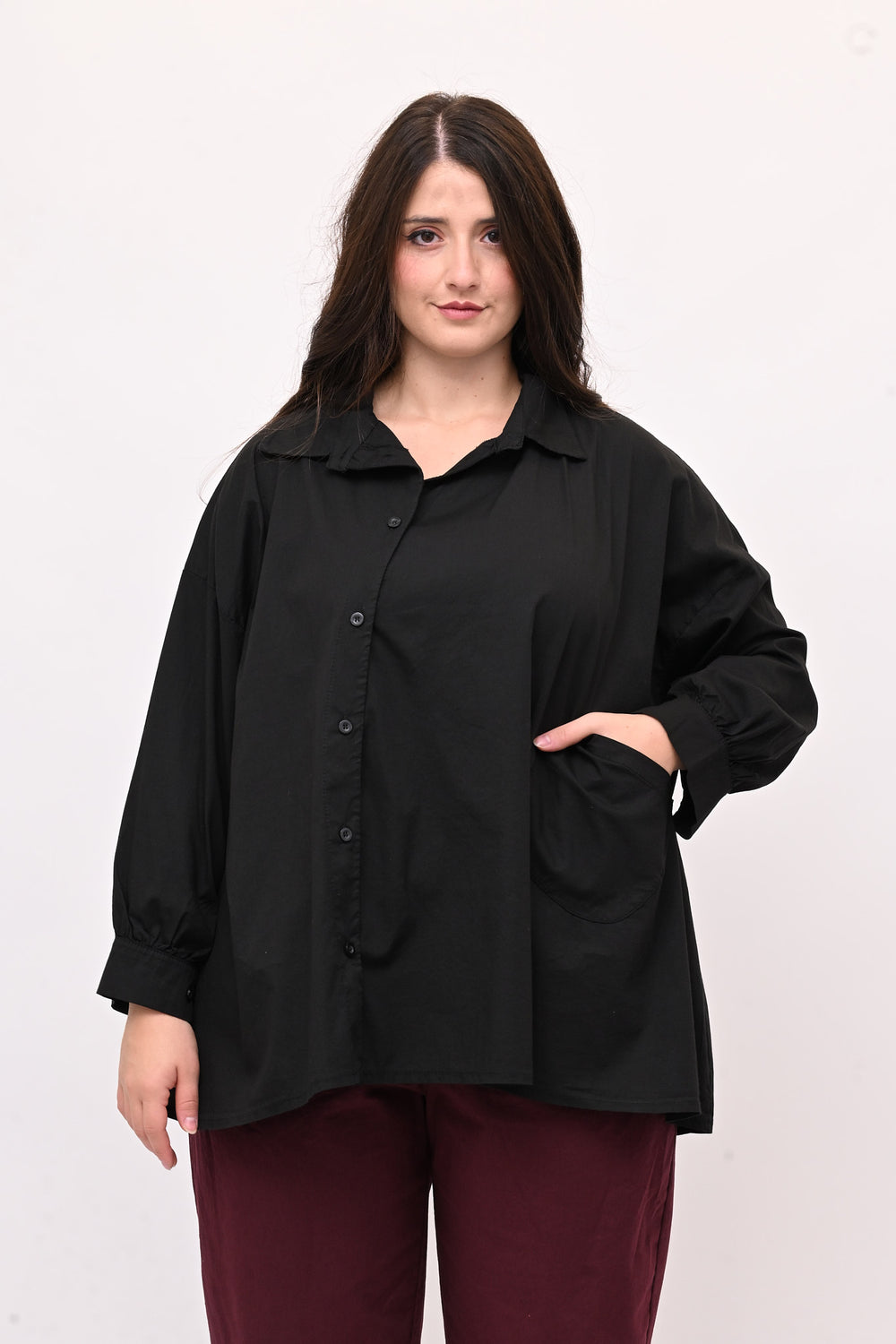 Camicia bottone asimmetrico - Nero