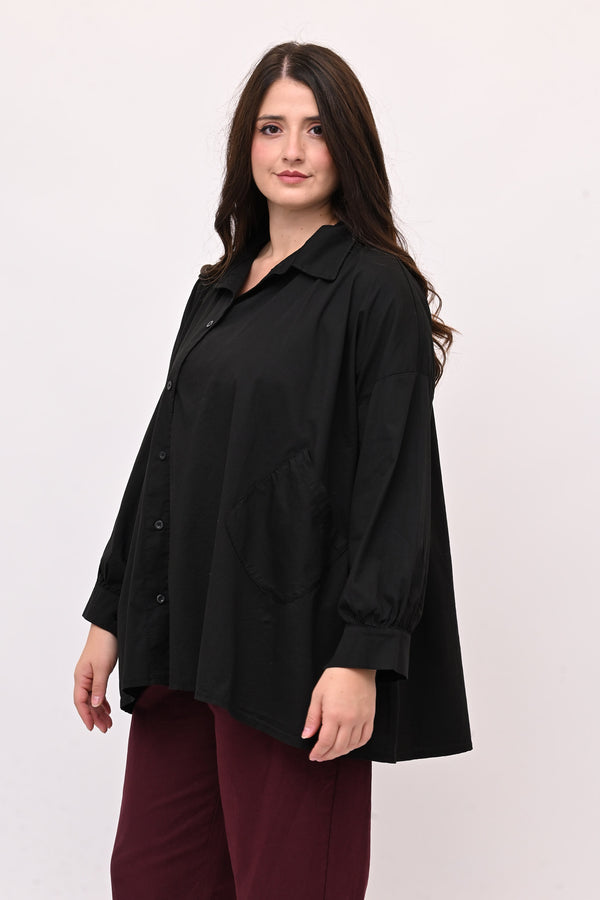 Camicia bottone asimmetrico - Nero