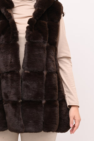 Gilet ecopelliccia cappuccio - Moro