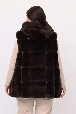 Gilet ecopelliccia cappuccio - Moro