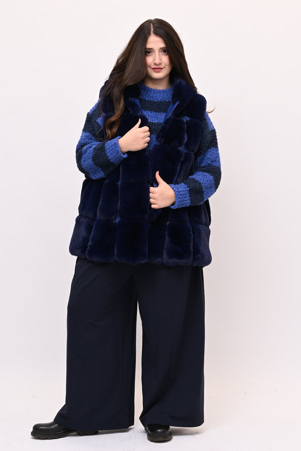 Gilet ecopelliccia cappuccio - Blu