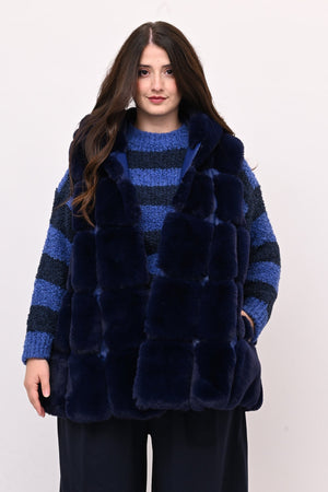 Gilet ecopelliccia cappuccio - Blu