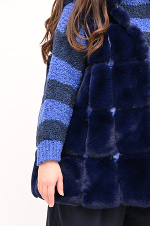 Gilet ecopelliccia cappuccio - Blu
